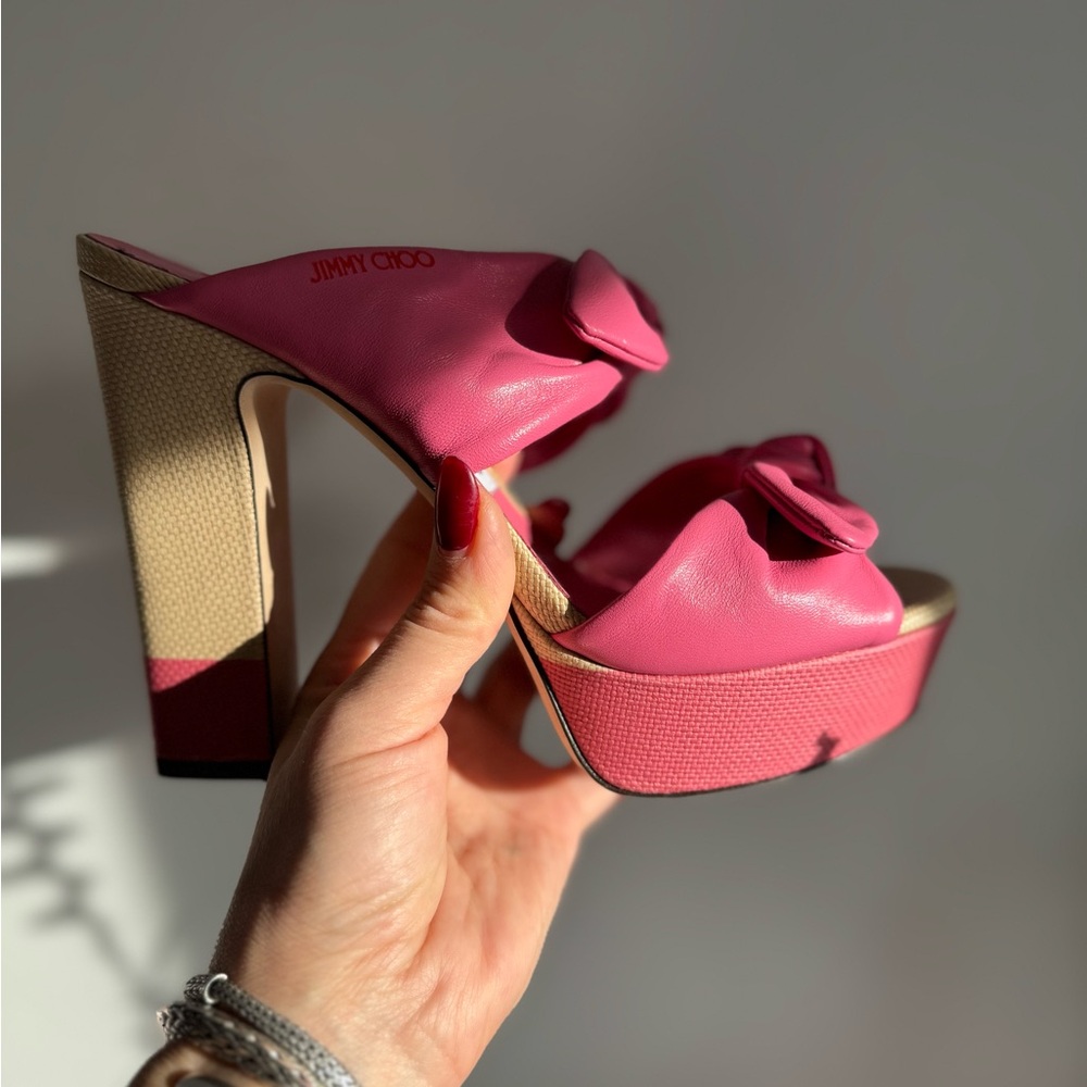 Jimmy Choo Pink Platform Heels with Bow Accents - Picture 4 of 9